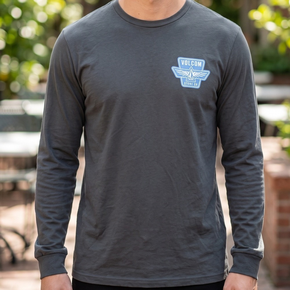 Volcom Stone Co Mens Long Sleeve Graphic T-Shirt Charcoal Grey Blue Logo